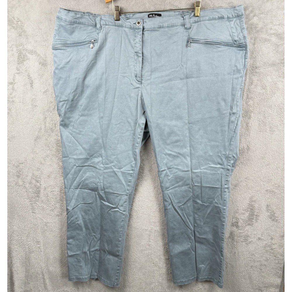 Ulla Popken Pants Womens Plus 30 Blue Elastic Waist Zip Pockets Belt Loops